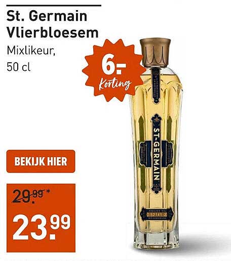 St. Germain Vlierbloesem Mixlikeur, 50 cl 6,- korting