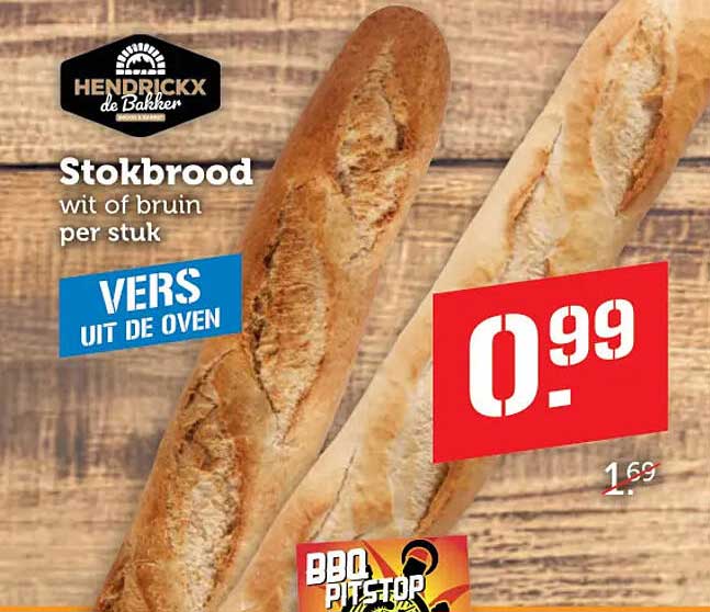 Stokbrood wit of bruin per stuk VERS UIT DE OVEN