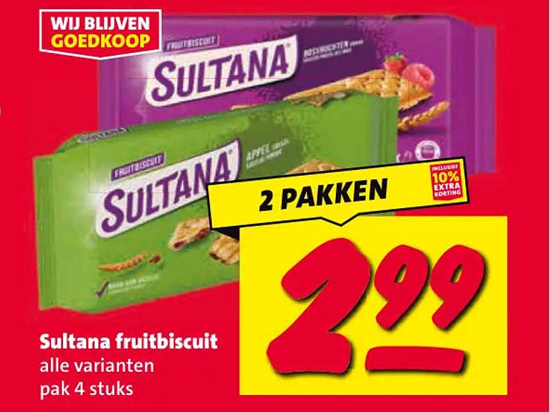 Sultana fruitbiscuit alle varianten pak 4 stuks 2 pakken