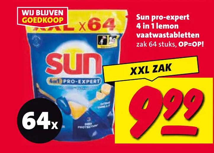 Sun pro-expert 4 in 1 lemon vaatwastabletten zak 64 stuks, OP=OP! XXL ZAK