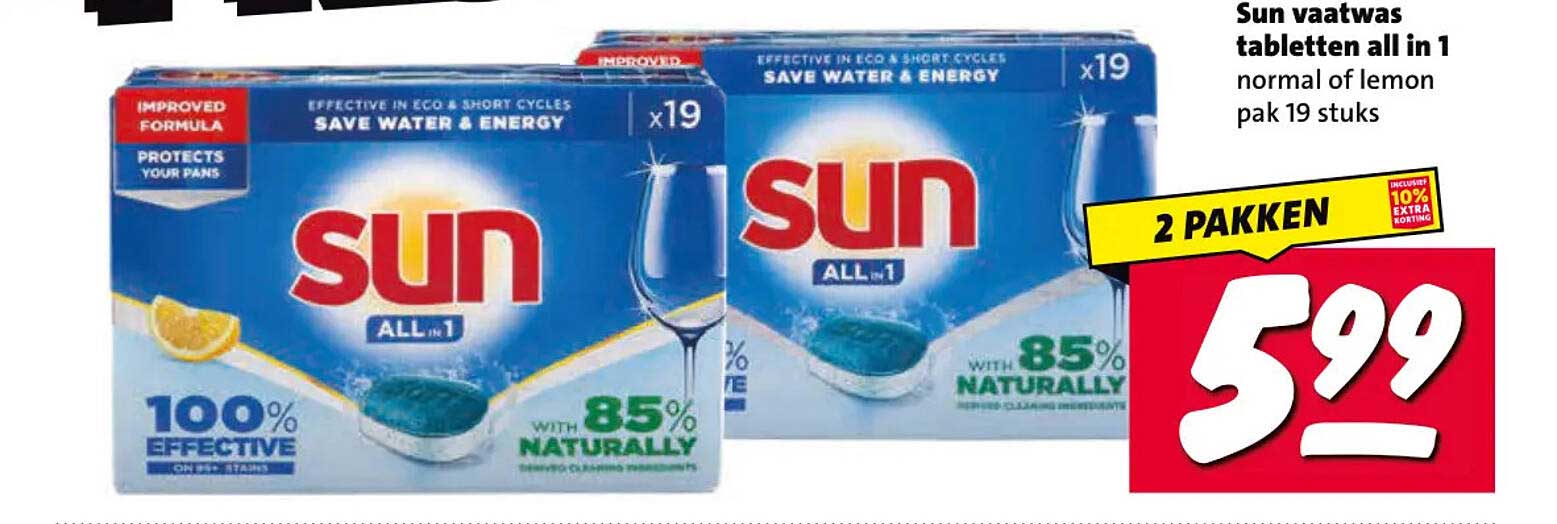 Sun vaatwas tabletten all in 1 normal of lemon pak 19 stuks