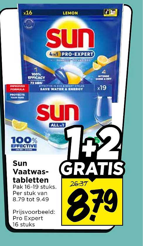 Sun Vaatwastabletten 1+2 GRATIS