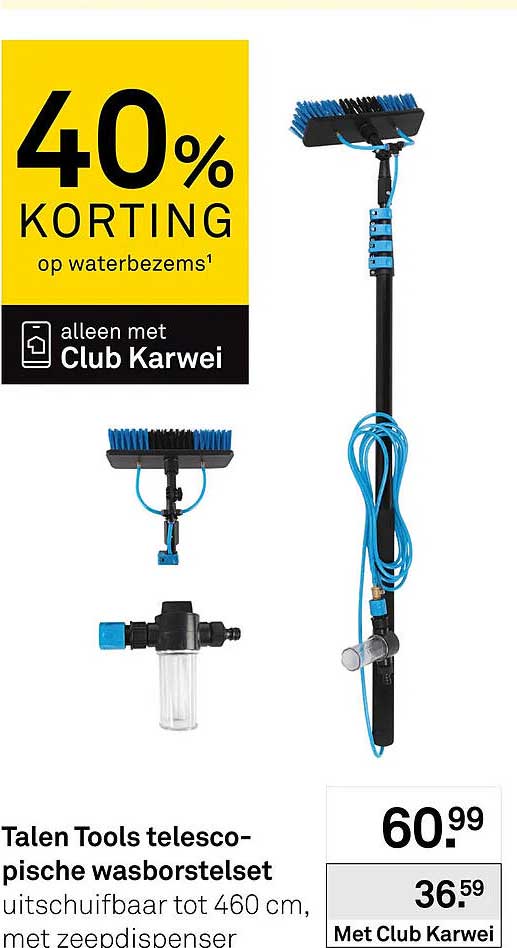 Talen Tools telescopische wasborstelset uitschuifbaar tot 460 cm, met zeepdispenser 40% KORTING op waterbezems