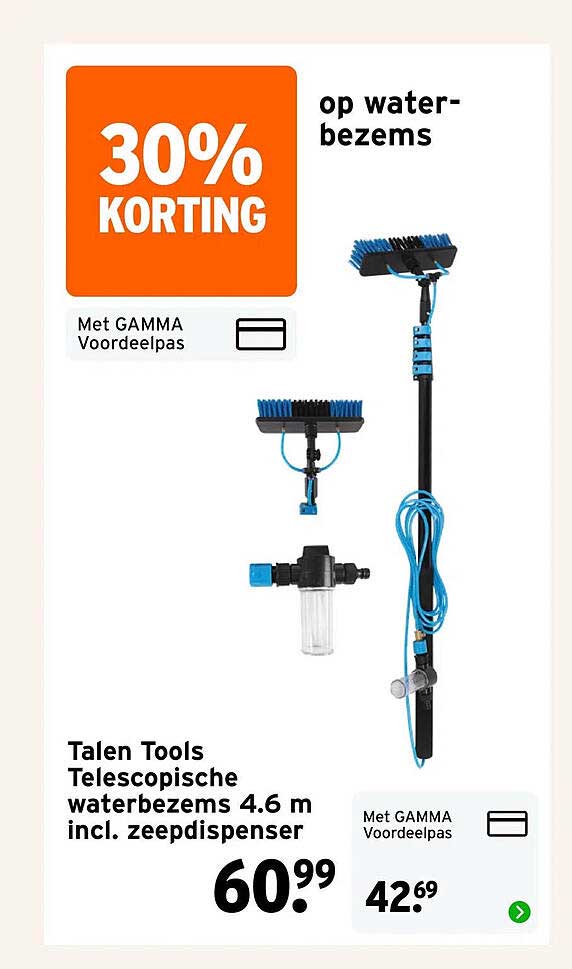 Talen Tools Telescopische waterbezem 4.6 m incl. zeepdispenser 30% korting met GAMMA Voordeelpas