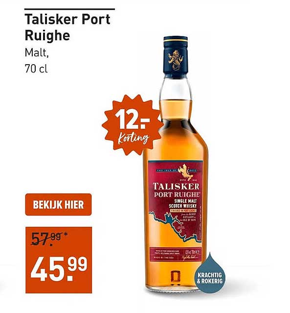 Talisker Port Ruighe Malt, 70 cl 12= Korting
