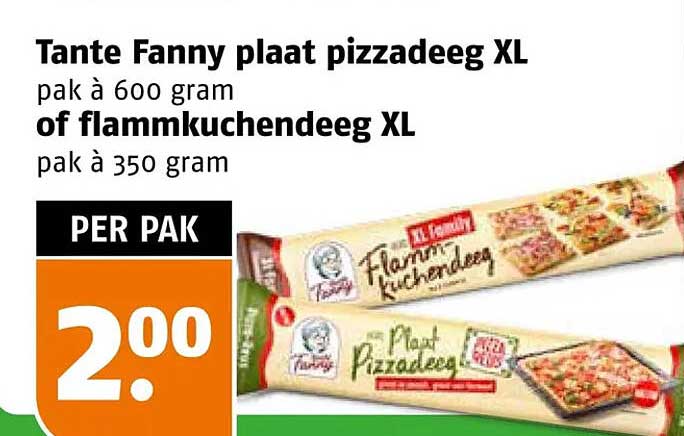 Tante Fanny plaat pizzadeeg XL pak à 600 gram of flammkuchendeeg XL pak à 350 gram