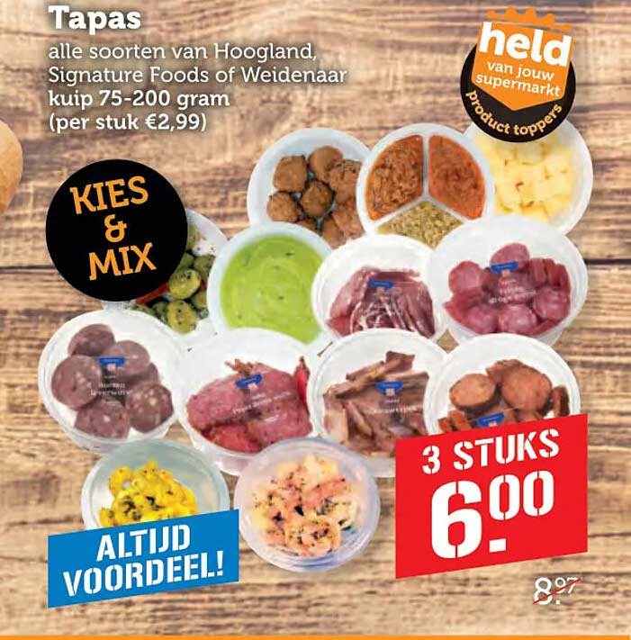 Tapas alle soorten van Hoogland, Signature Foods of Weidenaar kuip 75-200 gram (per stuk €2,99) 3 STUKS 6.00