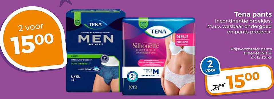 Tena pants Incontinentie broekjes. M.u.v. wasbaar ondergoed en pants protect+. 2 voor 1500
