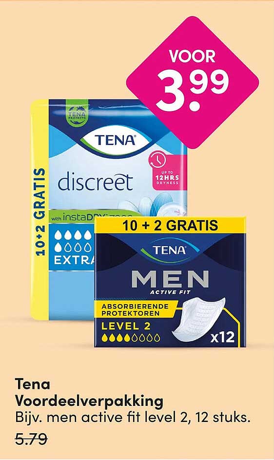 Tena Voordeelverpakking Bijv. men active fit level 2, 12 stuks. 10 + 2 GRATIS