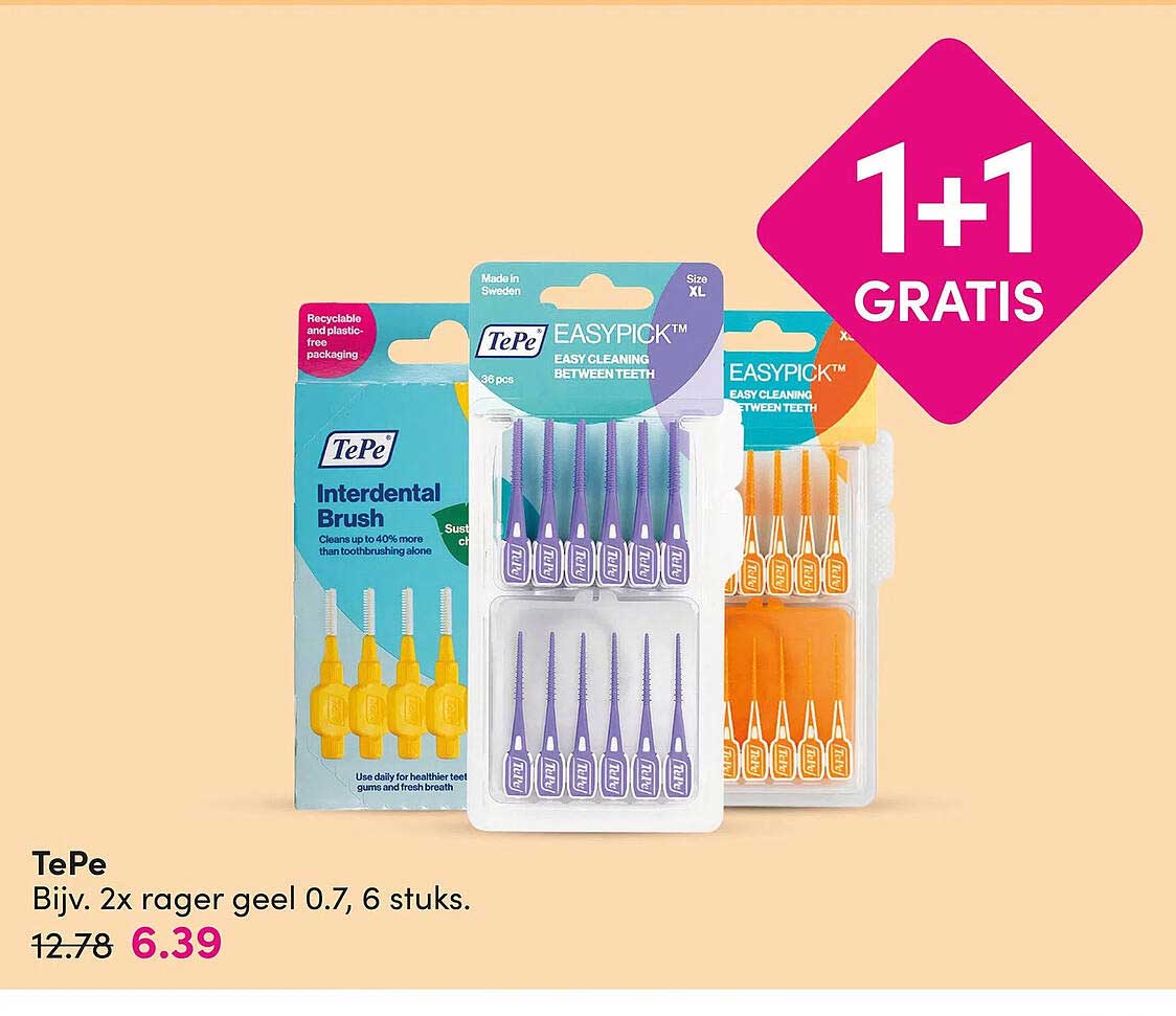 TePe Bijv. 2x rager geel 0.7, 6 stuks. 1+1 GRATIS