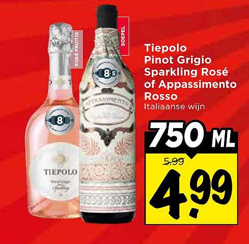 Tiepolo Pinot Grigio Sparkling Rosé of Appassimento Rosso Italiaanse wijn