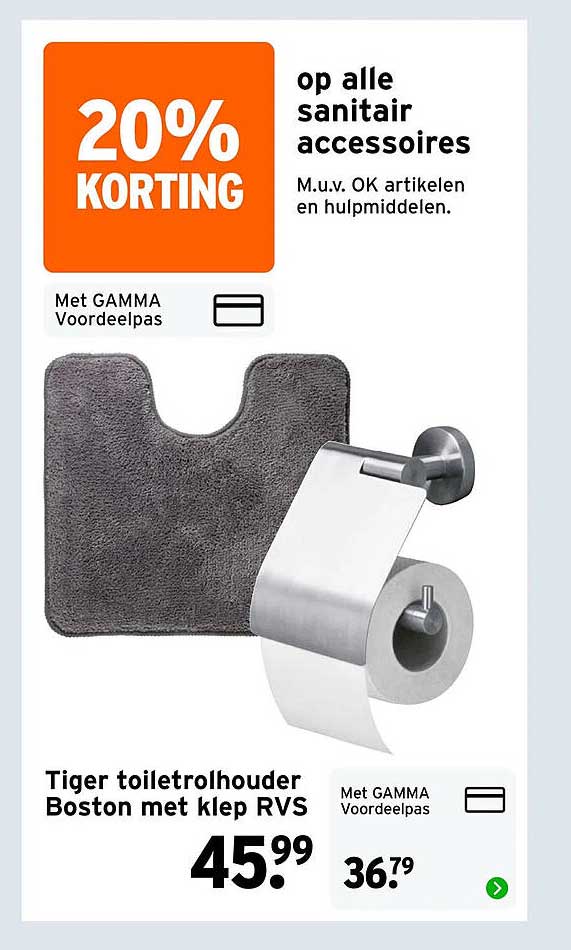 Tiger toiletrolhouder Boston met klep RVS 20% KORTING