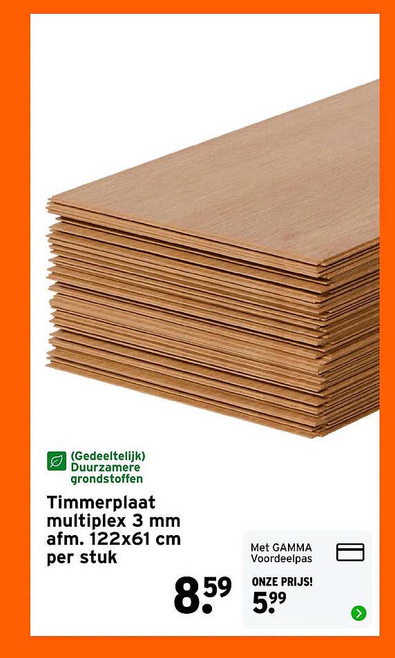 Timmerplaat multiplex 3 mm afm. 122x61 cm per stuk