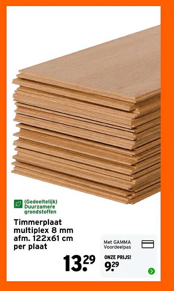Timmerplaat multiplex 8 mm afm. 122x61 cm per plaat