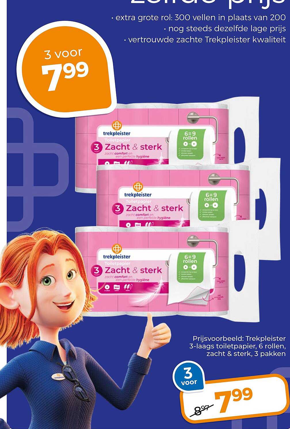 Trekpleister 3-laags toiletpapier, 6 rollen, zacht & sterk, 3 pakken