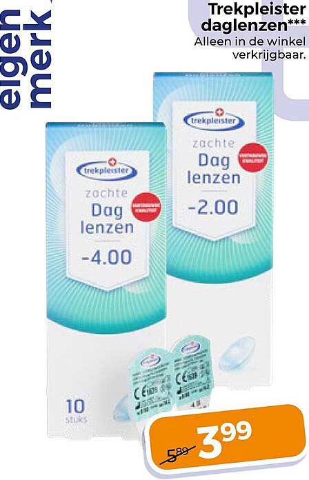 Trekpleister daglenzen*** Alleen in de winkel verkrijgbaar. zachte Dag lenzen -4.00 -2.00