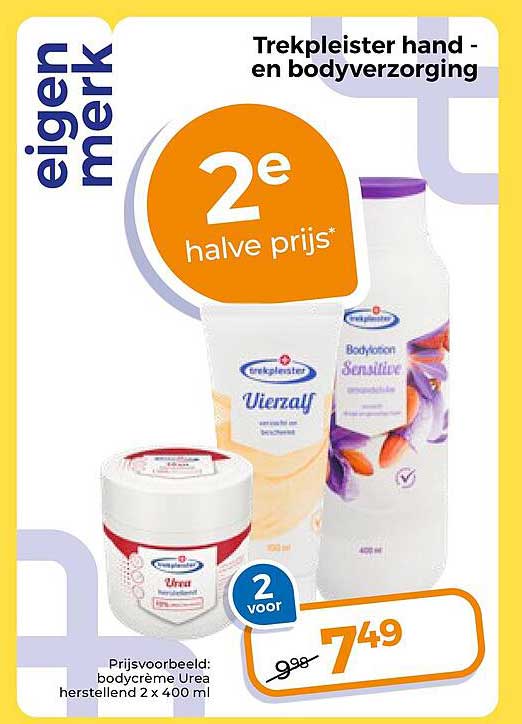 Trekpleister hand- en bodyverzorging 2e halve prijs
