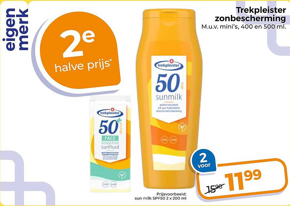 Trekpleister zonbescherming m.u.v. mini's, 400 en 500 ml. 2e halve prijs