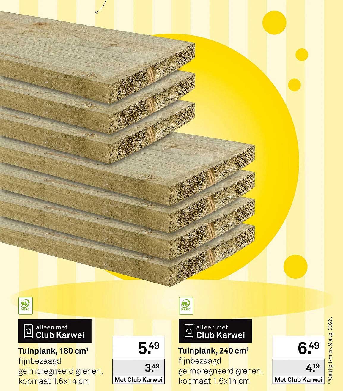 Tuinplank, 180 cm¹ fijnbezaagd geïmpregneerd grenen, kopmaat 1.6x14 cm