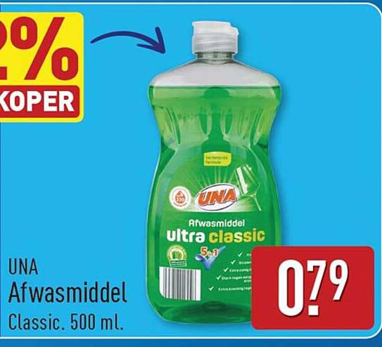 UNA Afwasmiddel Classic, 500 ml.
