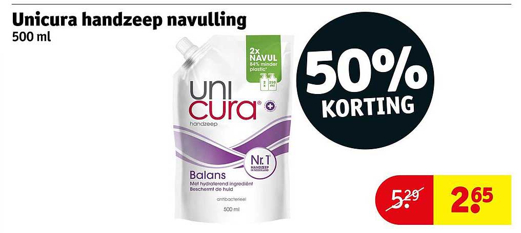 Unicura handzeep navulling 500 ml 50% KORTING
