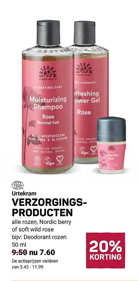 Urtekram VERZORGINGSPRODUCTEN alle rozen, Nordic berry of soft wild rose bijv: Deodorant rozen 50 ml 20% KORTING