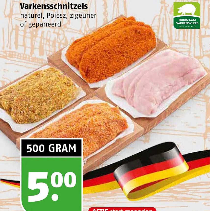 Varkensschnitzels naturel, Poiesz, zigeuner of gepaneerd