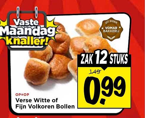 Vaste Maandagknaller! Verse Witte of Fijn Volkoren Bollen ZAK 12 STUKS