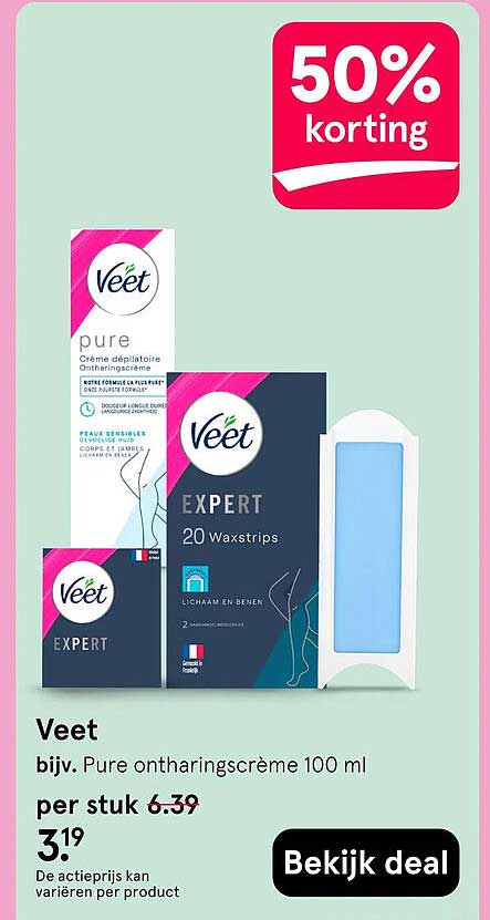 Veet bijv. Pure ontharingscrème 100 ml 50% korting