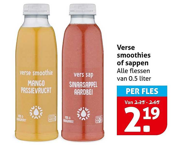Verse smoothies of sappen Alle flessen van 0.5 liter PER FLES