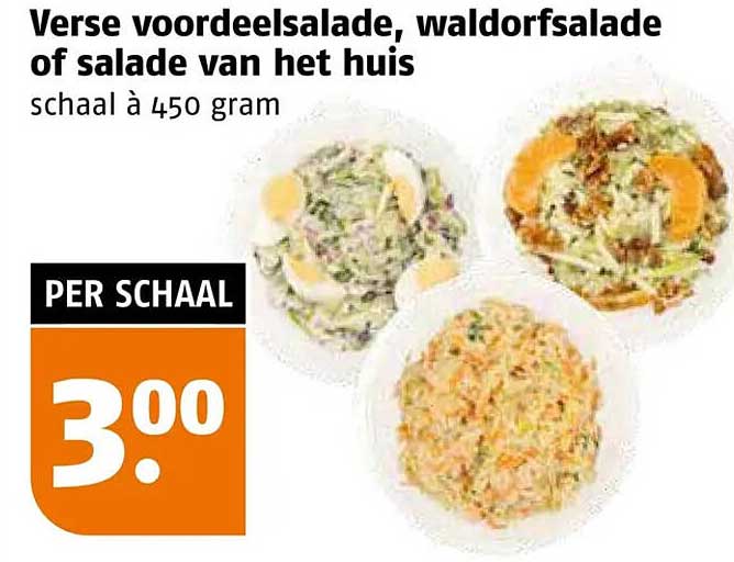 Verse voordeelsalade, waldorfsalade of salade van het huis schaal à 450 gram