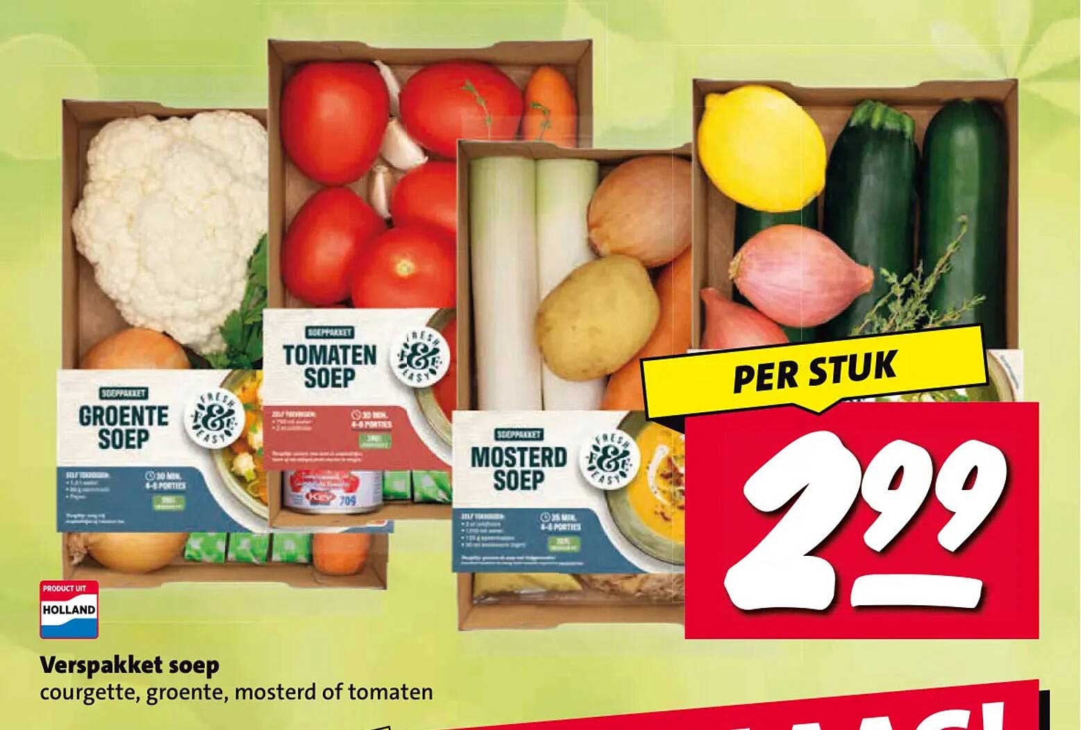 Verspakket soep courgette, groente, mosterd of tomaten PER STUK