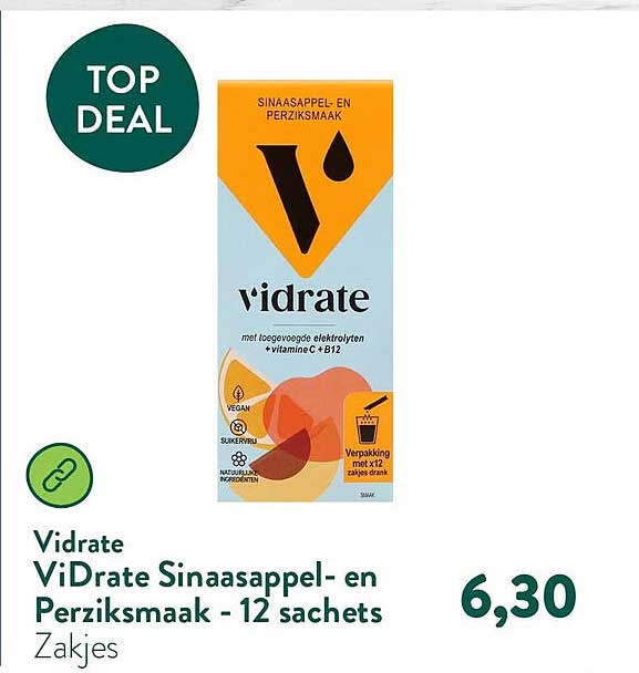 Vidrate ViDrate Sinaasappel- en Perziksmaak - 12 sachets Zakjes