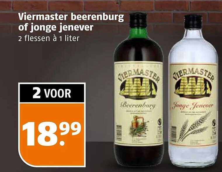 Viermaster beerenburg of jonge jenever 2 flessen à 1 liter