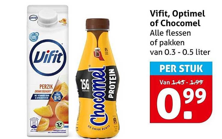 Vifit, Optimel of Chocomel Alle flessen of pakken van 0.3 - 0.5 liter PER STUK
