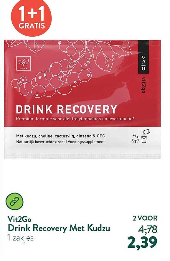 Vit2Go Drink Recovery Met Kudzu 1 zakjes 1+1 GRATIS