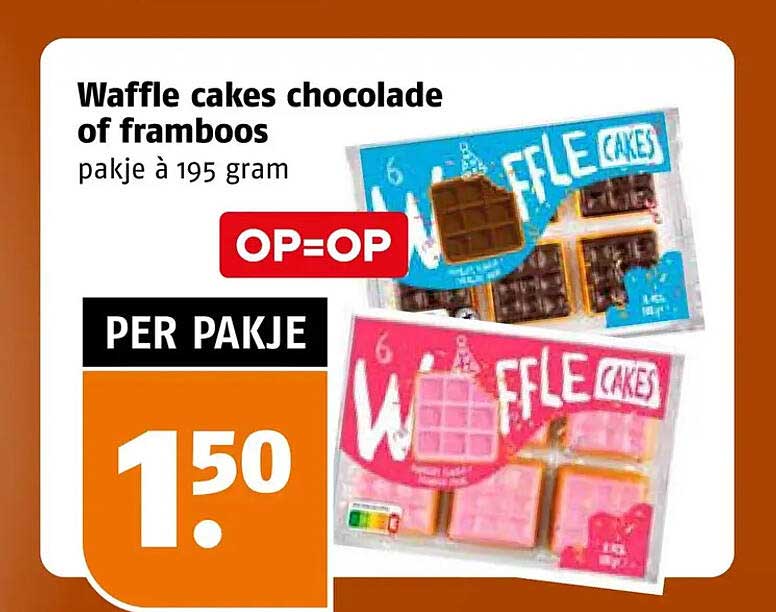 Waffle cakes chocolade of framboos pakje à 195 gram OP=OP PER PAKJE