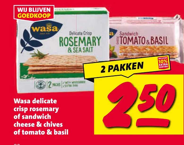 Wasa delicate crisp rosemary of sandwich cheese & chives of tomato & basil 2 pakken