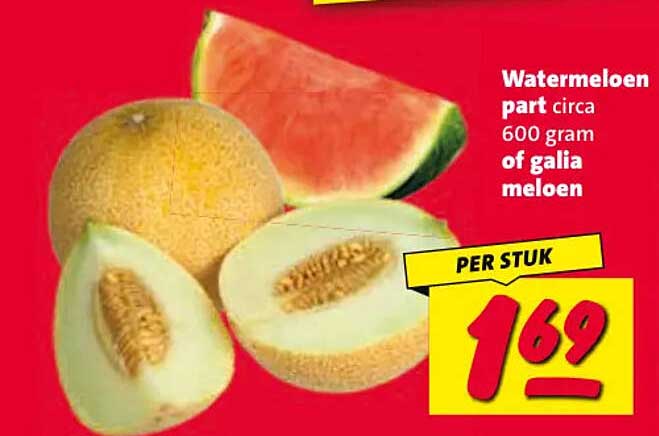 Watermeloen part circa 600 gram of galia meloen PER STUK