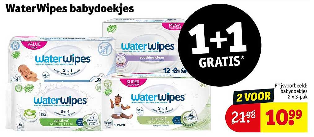 WaterWipes babydoekjes 1+1 GRATIS*
