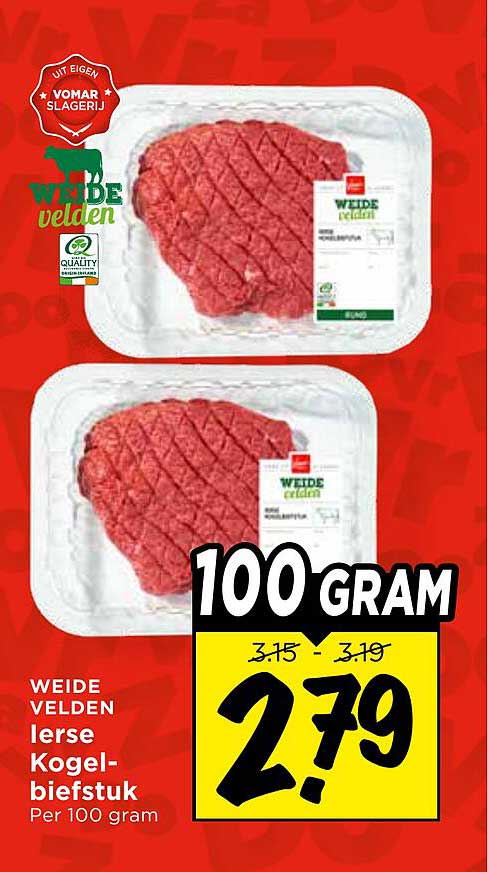 WEIDE VELDEN Ierse Kogelbiefstuk Per 100 gram