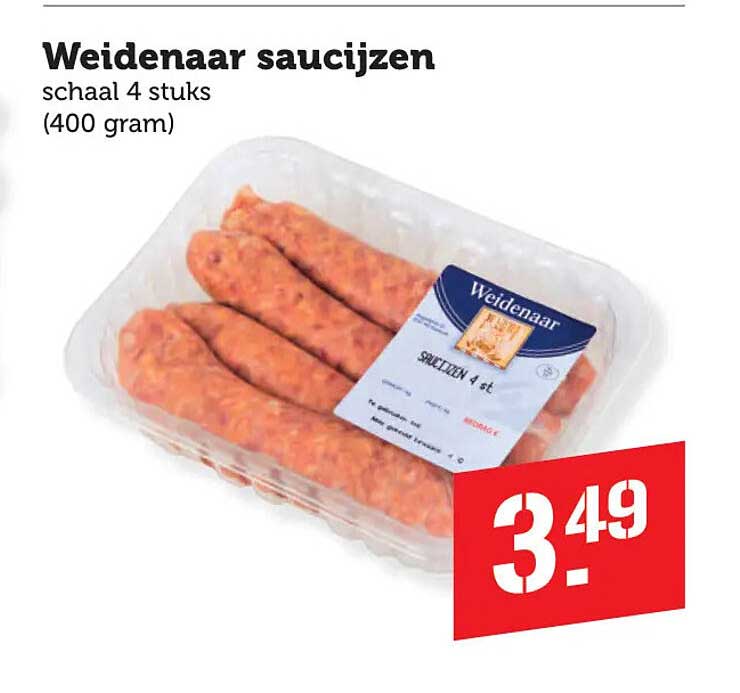 Weidenaar saucijzen schaal 4 stuks (400 gram)