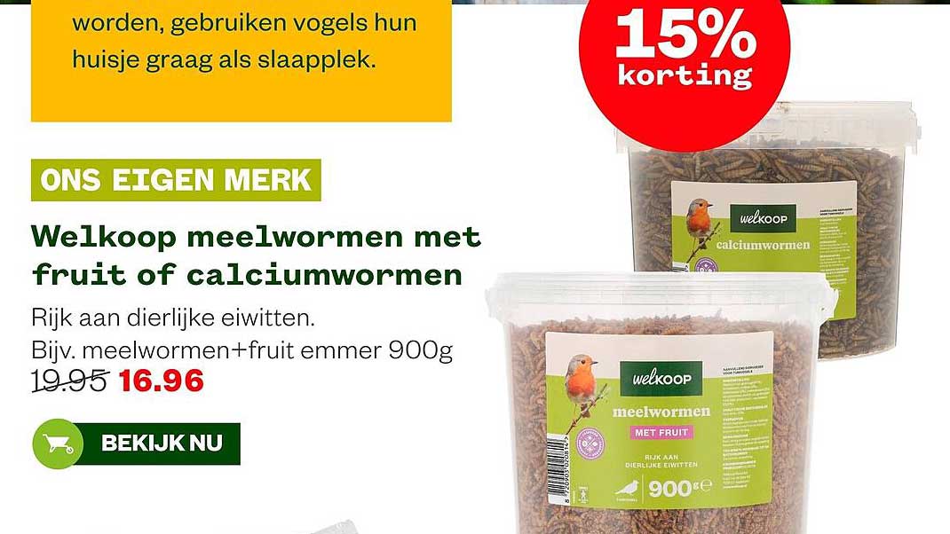 Welkoop meelwormen met fruit of calciumwormen
