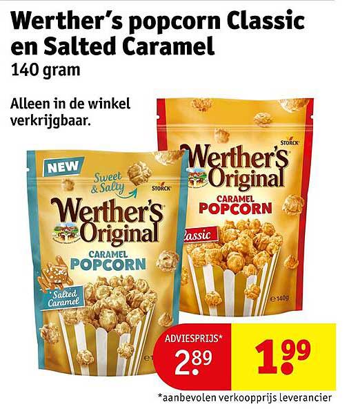 Werther’s popcorn Classic en Salted Caramel 140 gram