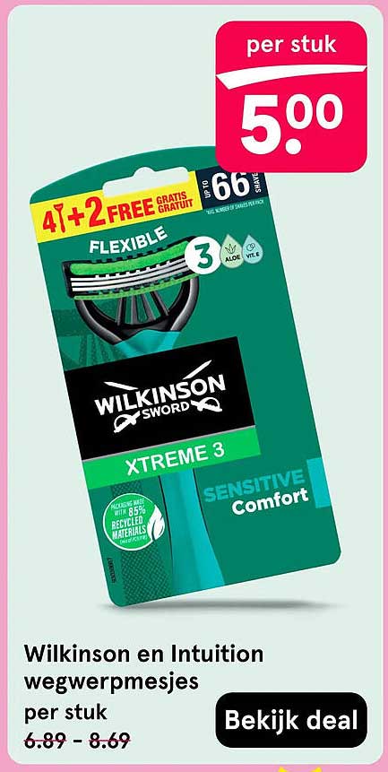 Wilkinson en Intuition wegwerpmesjes per stuk 4+2 FREE GRATIS