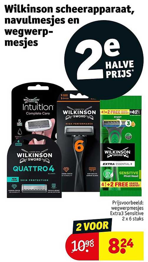 Wilkinson scheerapparaat, navulmesjes en wegwerpmesjes 2e halve prijs*