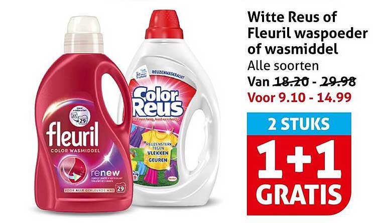 Witte Reus of Fleuril waspoeder of wasmiddel, alle soorten 2 STUKS 1+1 GRATIS