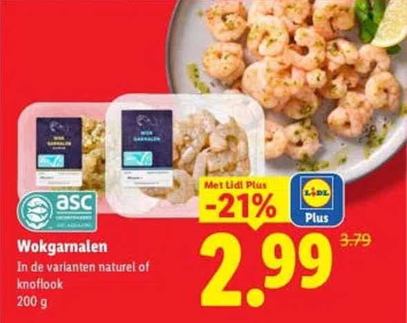 Wokgarnalen In de variant naturel of knoflook 200 g Met Lidl Plus -21%