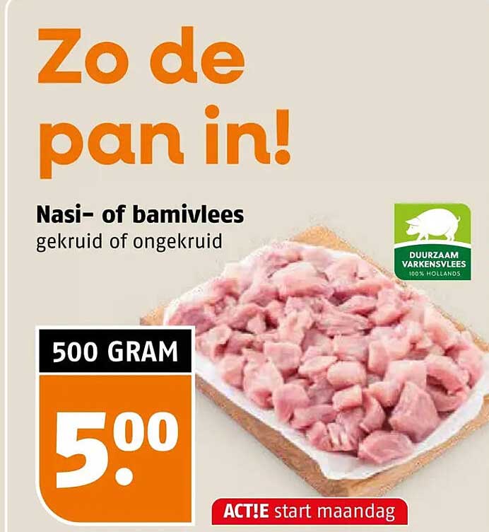 Zo de pan in! Nasi- of bamivlees gekruid of ongekruid ACTIE start maandag