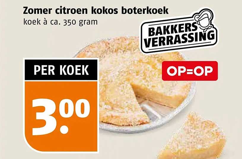 Zomer citroen kokos boterkoek koelk à ca. 350 gram BAKKERS VERRASSING OP=OP